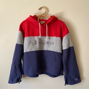 Champion Reverse Weave Red Grey Blue Hoodie Sweatshirt